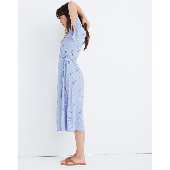 Madewell Women's Button-Wrap Midi Dress in Aloha Flower Rainwashed Peri Size 14 - Picture 2 of 8